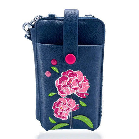 Navy blue pouch with pink floral design on a white background - okotoks hc pharmacy