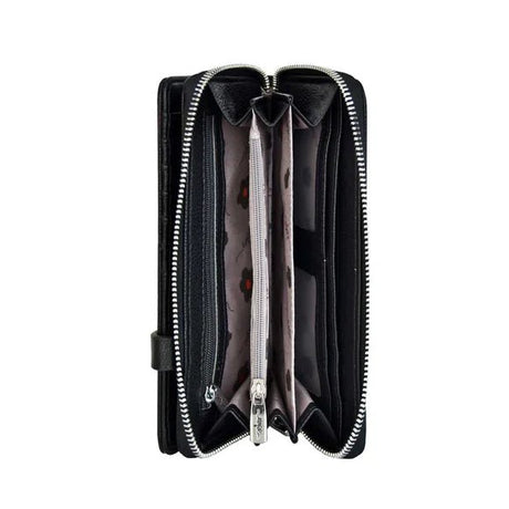 Black wallet with a zipper on a white background - okotoks hc pharmacy
