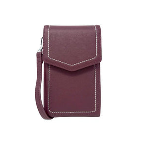 Purple crossbody bag with white stitching on a white background - okotoks hc pharmacy
