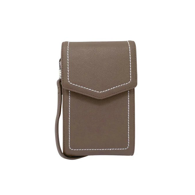 grey crossbody bag with white stitching on a white background - okotoks hc pharmacy