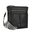 Black handbag with a patterned strap on a white background - okotoks hc pharmacy