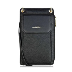 Black phone pouch with gold accents on a white background - okotoks hc pharmacy
