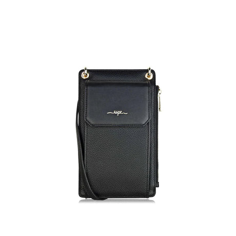 Black phone pouch with gold accents on a white background - okotoks hc pharmacy