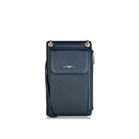 Blue pouch with gold accents on a white background - okotoks hc pharmacy