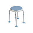 Round stool with blue seat and foot pads on a white background - okotoks hc pharmacy