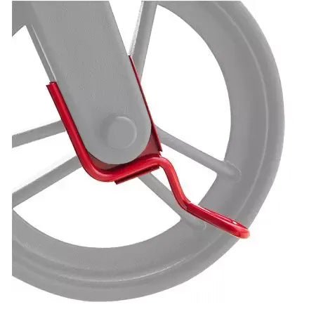 Close-up of a bicycle wheel with a red chain guard on a white background - okotoks hc pharmacy