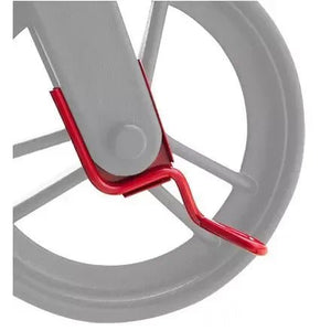 Close-up of a bicycle wheel with a red chain guard on a white background - okotoks hc pharmacy