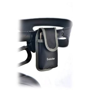 Black 'Evolution' pouch attached to a black headset on a white background - okotoks hc pharmacy