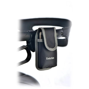 Black 'Evolution' pouch attached to a black headset on a white background - okotoks hc pharmacy