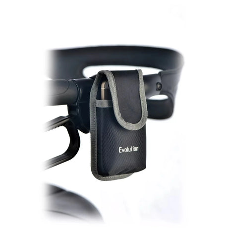 Black 'Evolution' pouch attached to a black headset on a white background - okotoks hc pharmacy