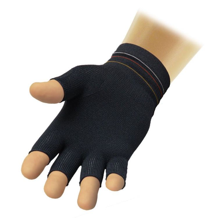Black five-finger glove on a mannequin hand with a white background - okotoks hc pharmacy