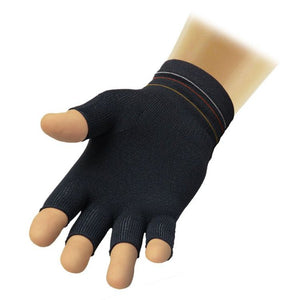 Black five-finger glove on a mannequin hand with a white background - okotoks hc pharmacy