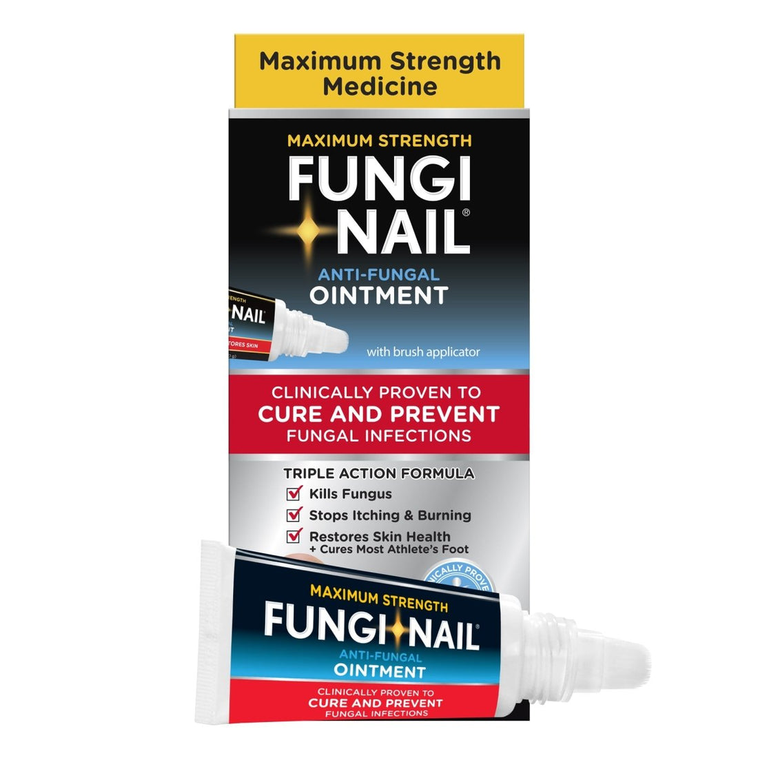 Maximum Strength Fungi Nail anti-fungal ointment packaging on a white background - okotoks hc pharmacy