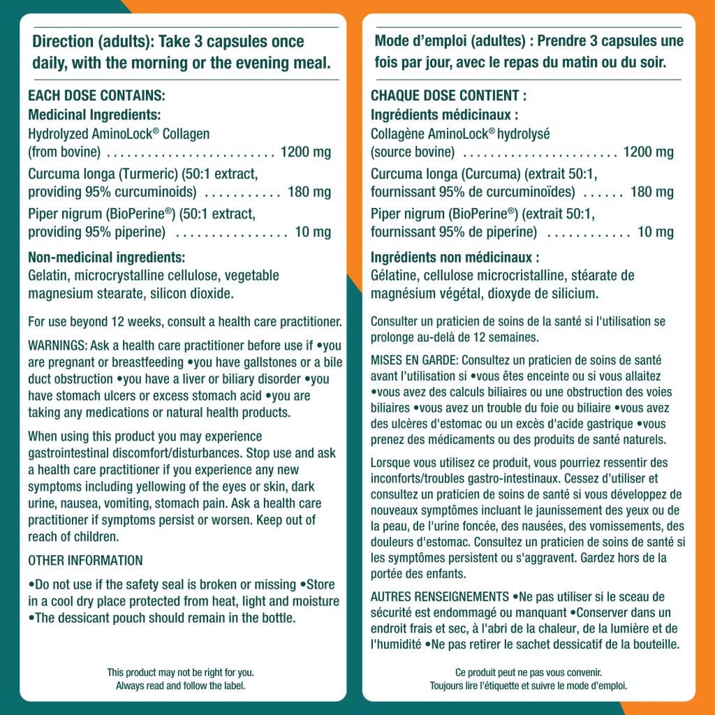 Supplement label with directions and ingredients in both English and French. - okotoks hc pharmacy