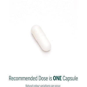 White capsule pill on a white background with text about recommended dose. - okotoks hc pharmacy