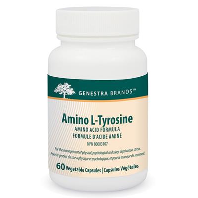 Bottle of Genestra Brands Amino L-Tyrosine supplement on a white background - okotoks hc pharmacy