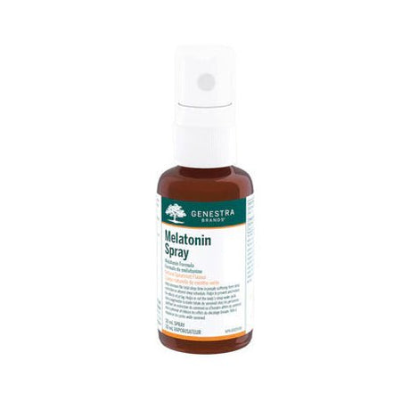 Bottle of Genestra Melatonin spray on a white background - okotoks hc pharmacy