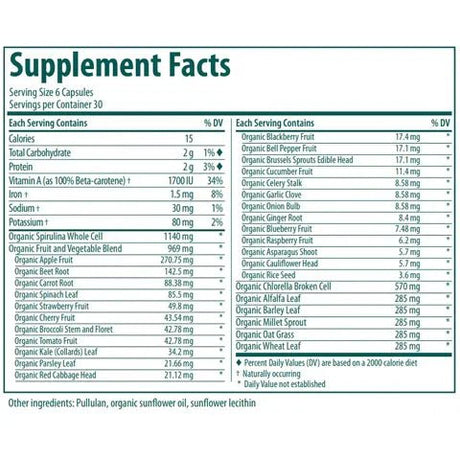 Supplement facts label with detailed nutritional information on a green background - okotoks hc pharmacy
