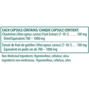 Capsule label with Vitex agnus-castus extract information on a white background - okotoks hc pharmacy