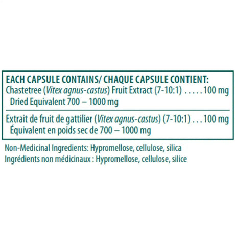 Capsule label with Vitex agnus-castus extract information on a white background - okotoks hc pharmacy