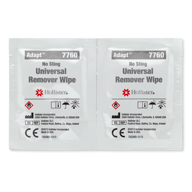 Two packages of Hollister Adapt 7760 Universal Remover Wipes on a white background - okotoks hc pharmacy
