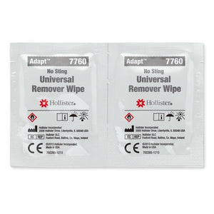 Two packages of Hollister Adapt 7760 Universal Remover Wipes on a white background - okotoks hc pharmacy