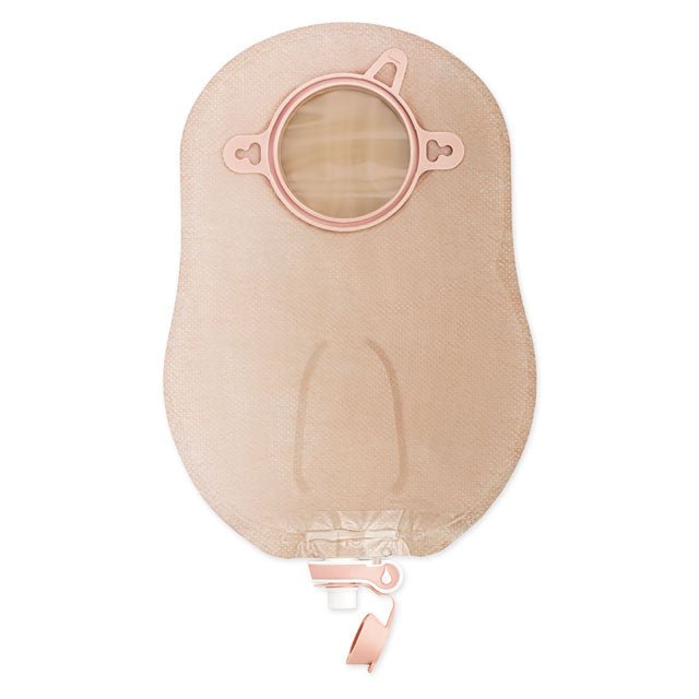 Beige urostomy pouch with a central circular opening on a white background - okotoks hc pharmacy