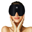 Black head mask worn by a model on a white background - okotoks hc pharmacy