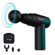Black and teal Homedics massage gun with attachments on a white background - okotoks hc pharmacy