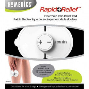 Homedics Rapid Relief electronic pain relief pad packaging with branding and product details. - okotoks hc pharmacy
