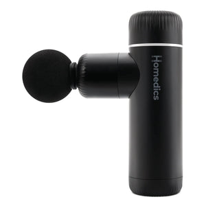 Black massage gun with 'Homedics' branding on a white background - okotoks hc pharmacy