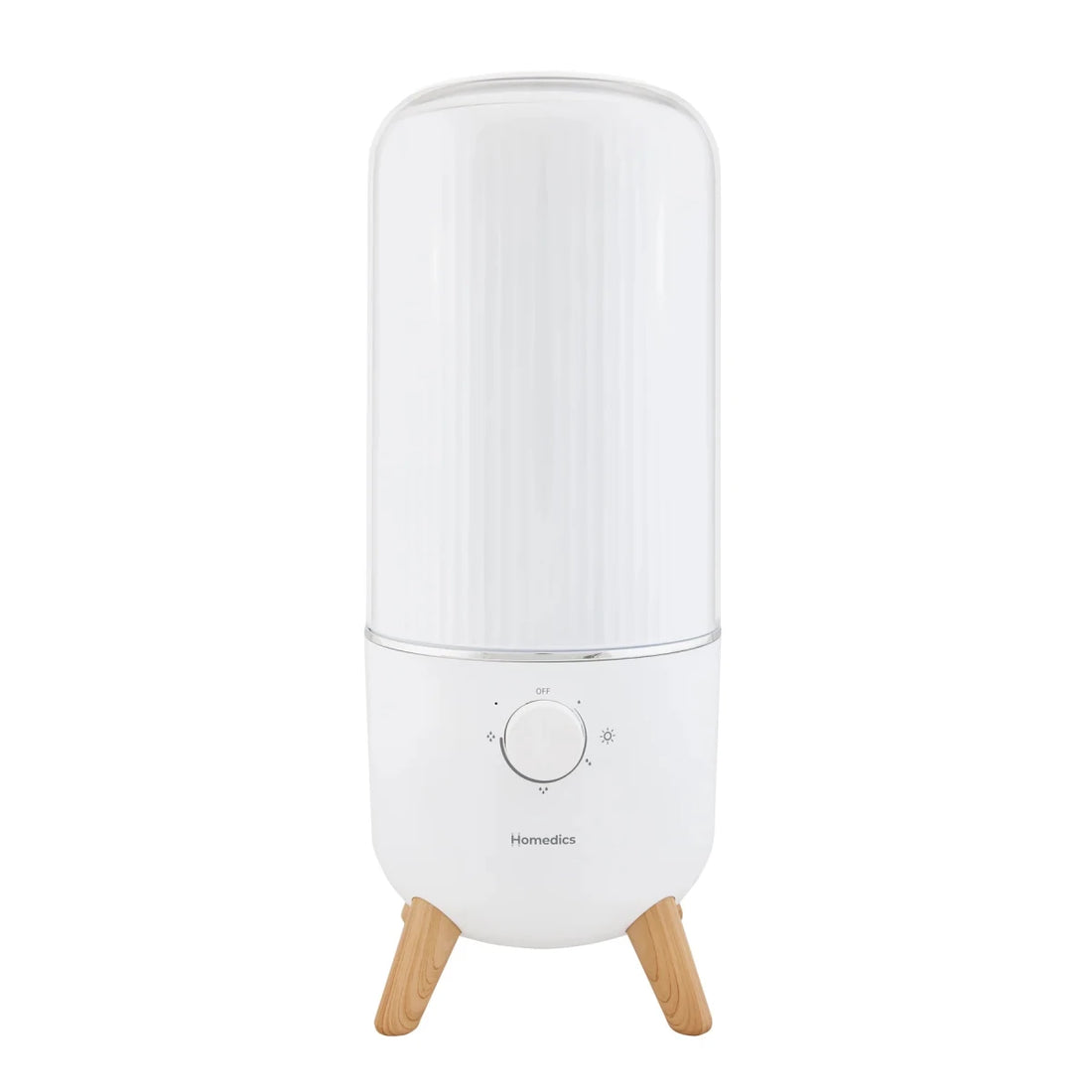 White humidifier with wooden legs on a white background - okotoks hc pharmacy