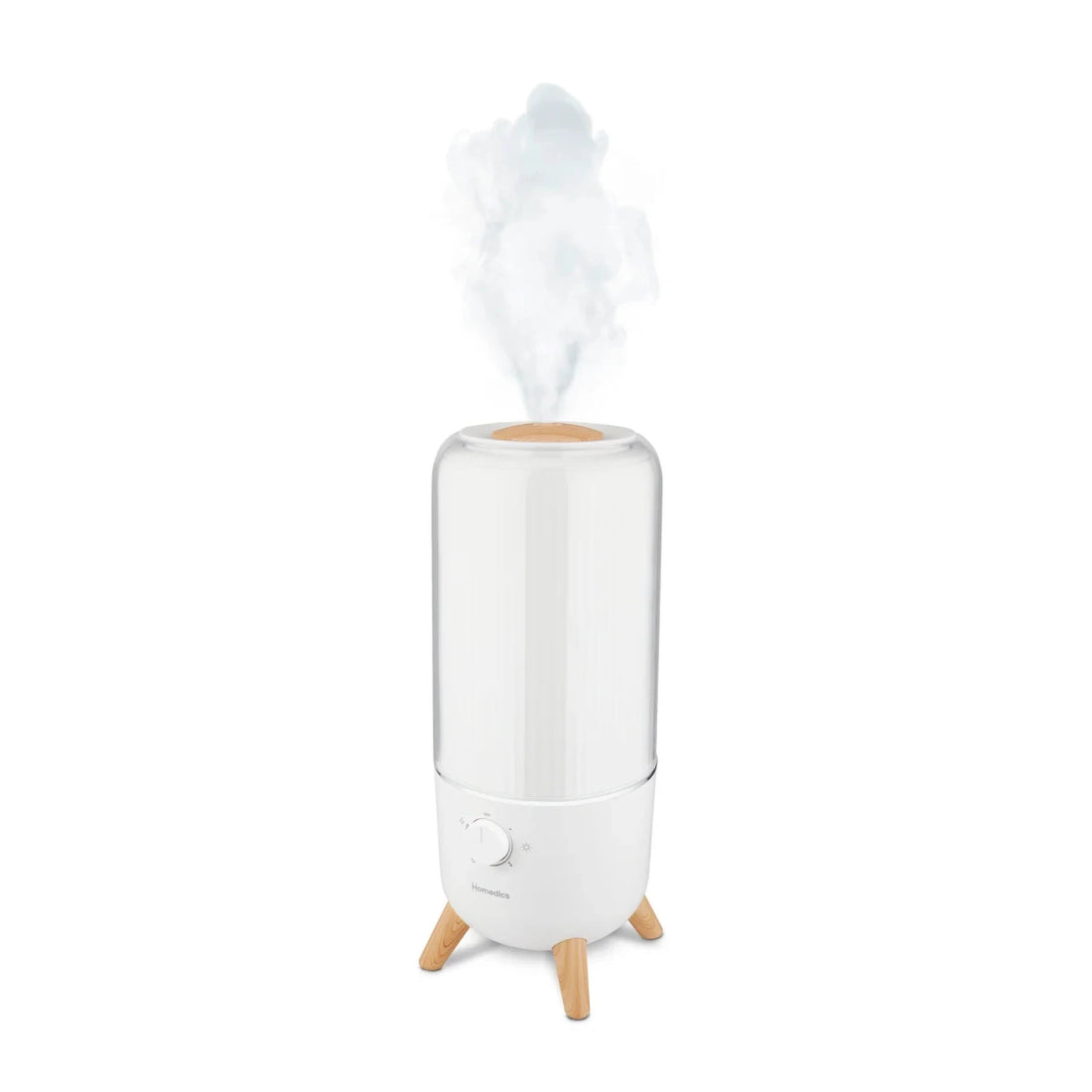 White humidifier with wooden legs on a white background - okotoks hc pharmacy