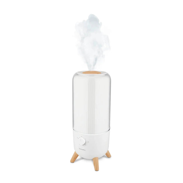 White humidifier with wooden legs on a white background - okotoks hc pharmacy