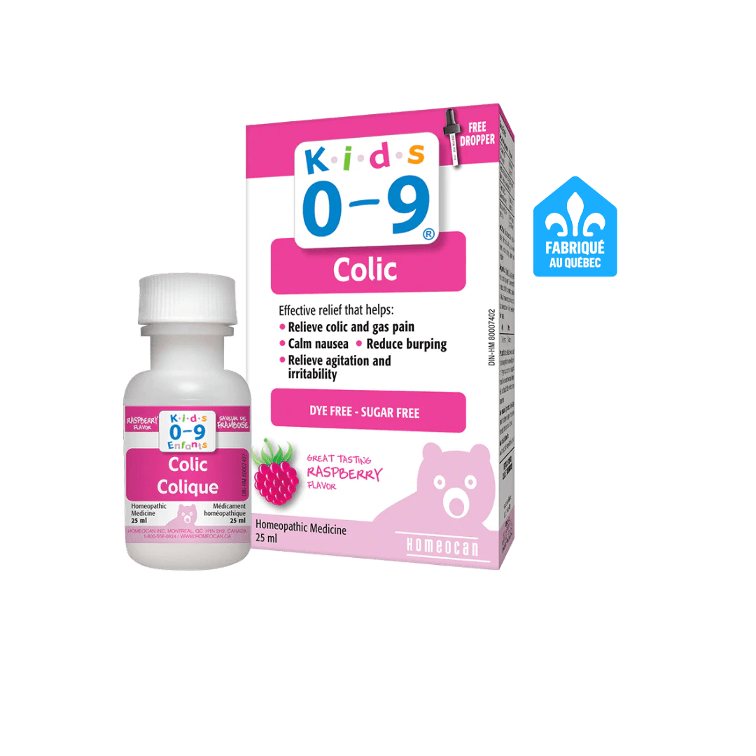 Bottle and packaging of Kids 0-9 Colic medicine on a white background - okotoks hc pharmacy