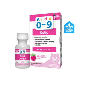 Bottle and packaging of Kids 0-9 Colic medicine on a white background - okotoks hc pharmacy