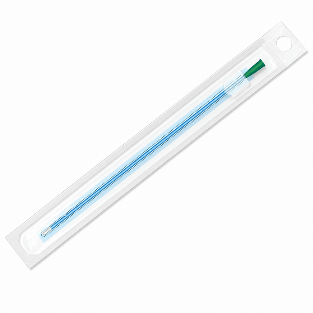 A single-use sterile dressing applicator with a blue plastic handle and a green tip, sealed in a clear plastic package with a white header card. - okotoks hc pharmacy