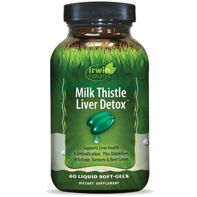 Irwin Naturals Milk Thistle Liver Detox supplement bottle on a white background - okotoks hc pharmacy