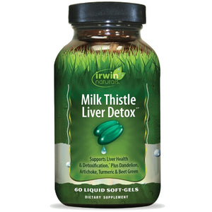 Irwin Naturals Milk Thistle Liver Detox supplement bottle on a white background - okotoks hc pharmacy