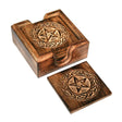 Wooden box and coaster set with star design on a white background - okotoks hc pharmacy