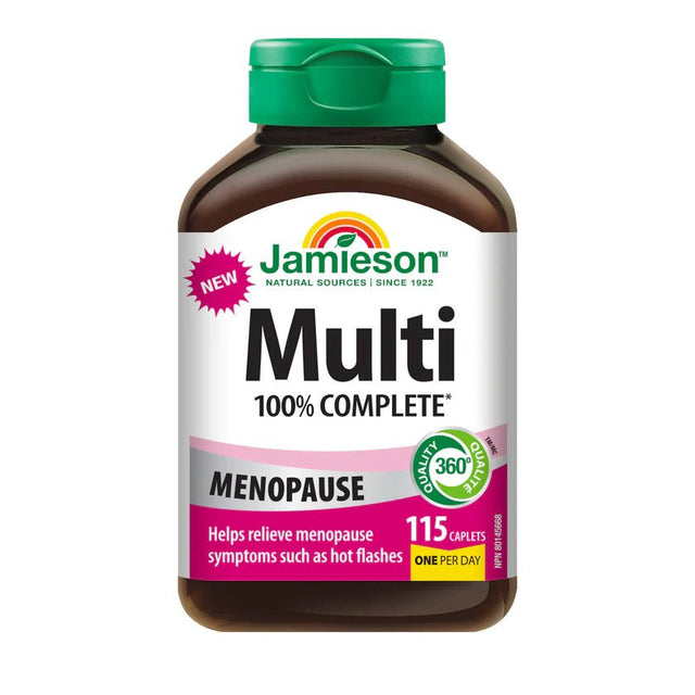 Jamieson Multi 100% Complete Menopause supplement bottle on a white background - okotoks hc pharmacy