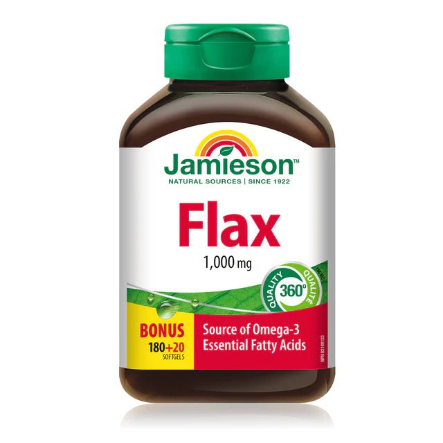Jamieson flaxseed oil 1000mg 180+20 softgels - Okotoks HC Pharmacy