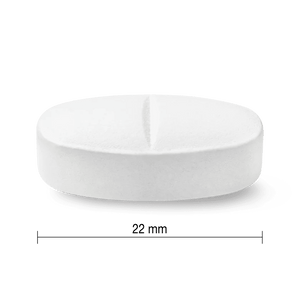 White pill container with dimensions labeled on a white background - okotoks hc pharmacy
