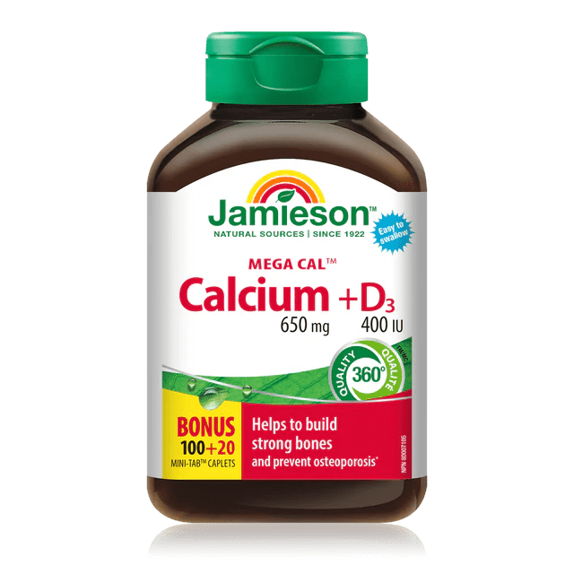 Jamieson mega cal calcium d3 650mg 100+20 caplets - Okotoks HC Pharmacy