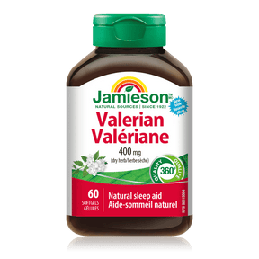 Jar of Jamieson Valerian supplement on a white background - okotoks hc pharmacy