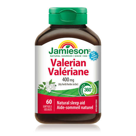 Jar of Jamieson Valerian supplement on a white background - okotoks hc pharmacy