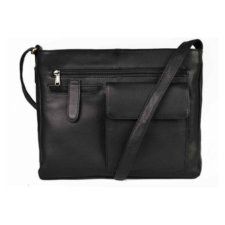 Black leather crossbody bag on a white background - okotoks hc pharmacy