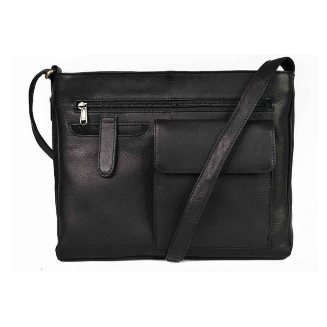 Black leather crossbody bag on a white background - okotoks hc pharmacy