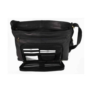 Black leather bag with multiple compartments on a white background - okotoks hc pharmacy