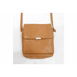 Tan leather crossbody bag on a white background - okotoks hc pharmacy